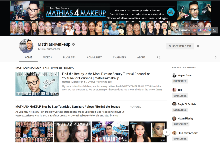 Mathias 4 Makeup YouTube channel screen print